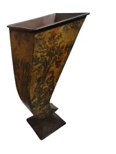 Vintage Toleware Pedestal Vase – French Pastoral Design,1960s – Rare Metal Decor