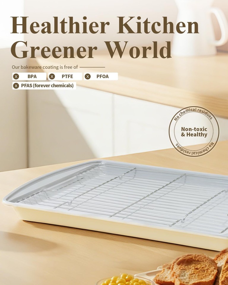Nonstick Crisp Baking Tray W/ Wire Rack Ceramic Coating Jelly Roll ...