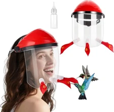 Humviewer Hummingbird Feeder Mask, Wild Humming Bird Feeder Hat with 3 Feeding P