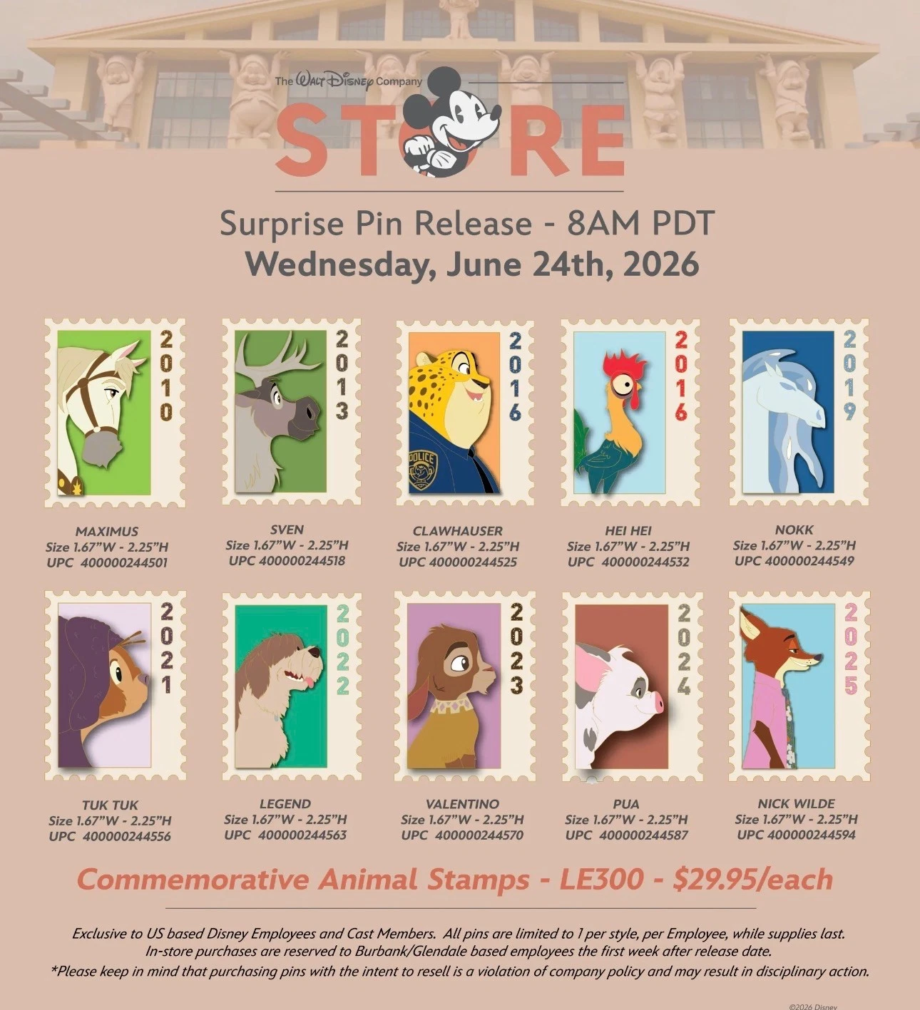 DEC TWDC Animal Stamp Pins FULL SET Confirmed Order, Frozen, Zootopia, Moana