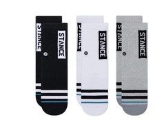 STANCE L 3-5.5 Youth OG Socks Crew 3 Pair Pack Black White Gray Boys Girls