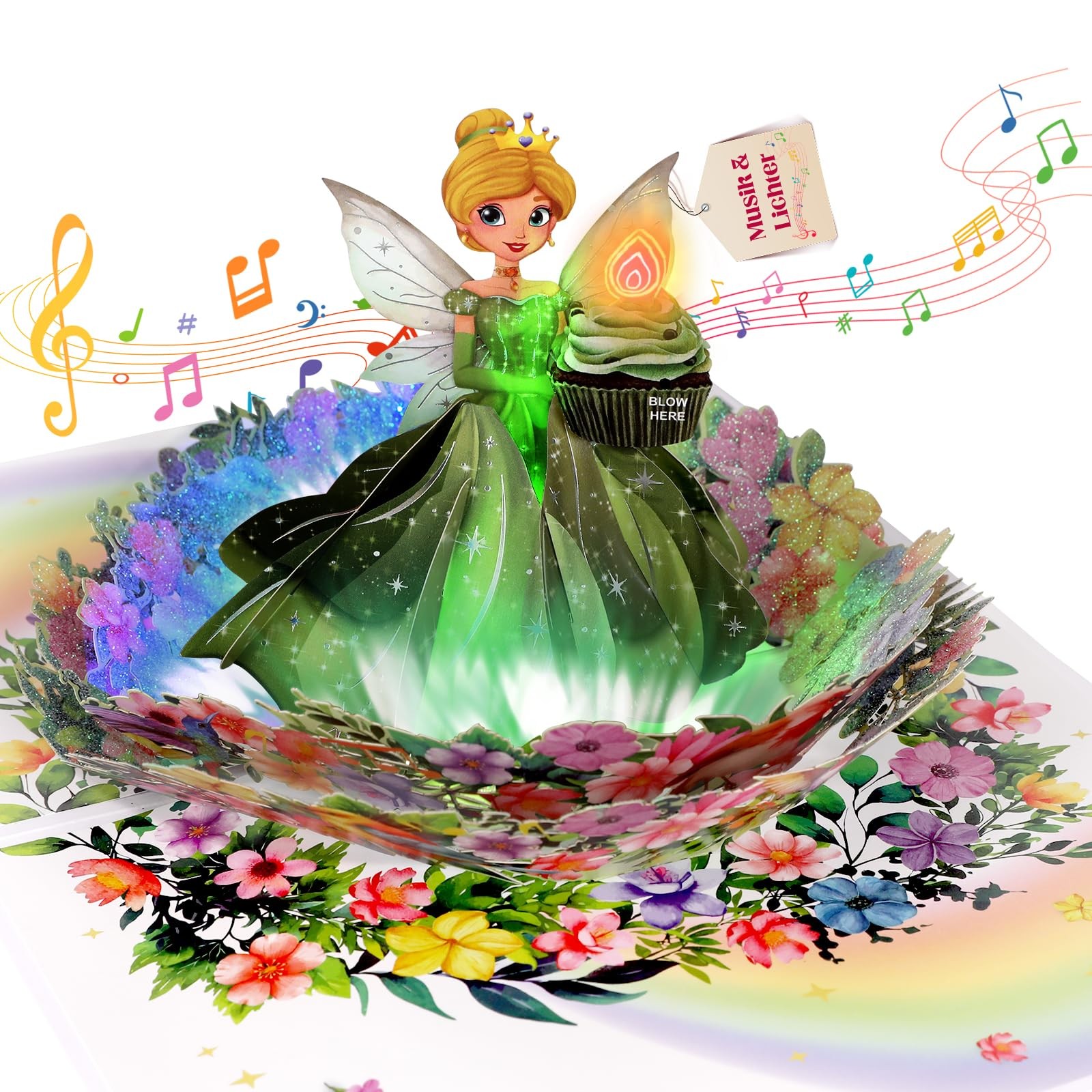 Carte d'anniversaire pour filles avec musique pop-up 3D en papier cartonné
