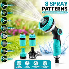 Spray Gun Garden 8 Pattern Set High Pressure Nozzle Water Sprayer + Connector UK