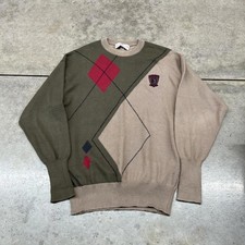 vintage beige and green argyle knit sweater size medium