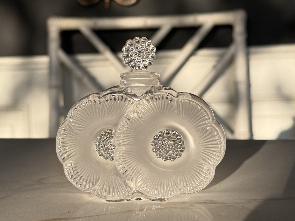 ViNtage LALIQUE Deux Fleurs Two Flowers Frosted Crystal Perfume