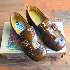 Mother Goose Shoes Vintage 1950s Brown Leather Fringe Buckle Loafers 4.5 M 6252