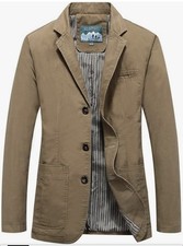Men's Blazer Casual Suit Jacket Cotton Sport Coat Regular Fit Busniess Jacket-L