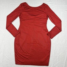 Bebe Elegant Red Crystal Embossed Long-sleeve Bodycon Mini Dress Sparkle Med NWT