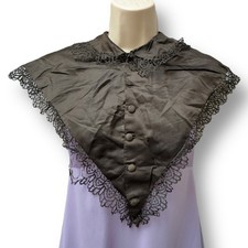 Antique Victorian Mantle Bib Collar Blouse 1880s 1890s Silk Mourning Lace Trim