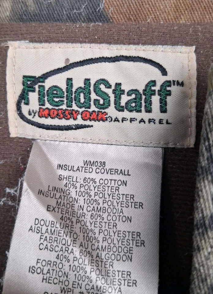 Vintage Mossy Oak Insulated Coveralls Mens Large Breakup Camo Fieldstaff *READ - Image 2 of 4