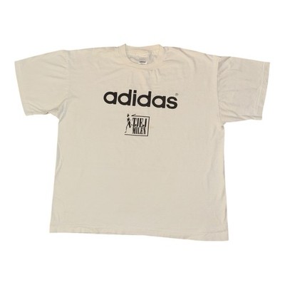 Vintage Adidas T Shirt Herren XL weiß Trefoil 80er Marathon Einzelnaht Grafik