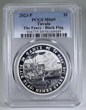 2023-P Tuvalu 1oz Silver $1 The Fancy - Black Flag: Henry Every PCGS MS69