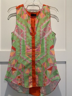 HALE BOB Women Top (S) Orange Green Peach Multi Color Pre-Owned Sleeveless
