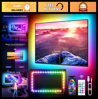 23ft RGB LED TV Backlights for 75-100in TVs, Music Sync, Bluetooth App & Remote