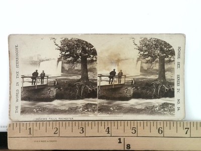 Genesee Falls Stereoview The World in the Stereoscope c1880s Rochester