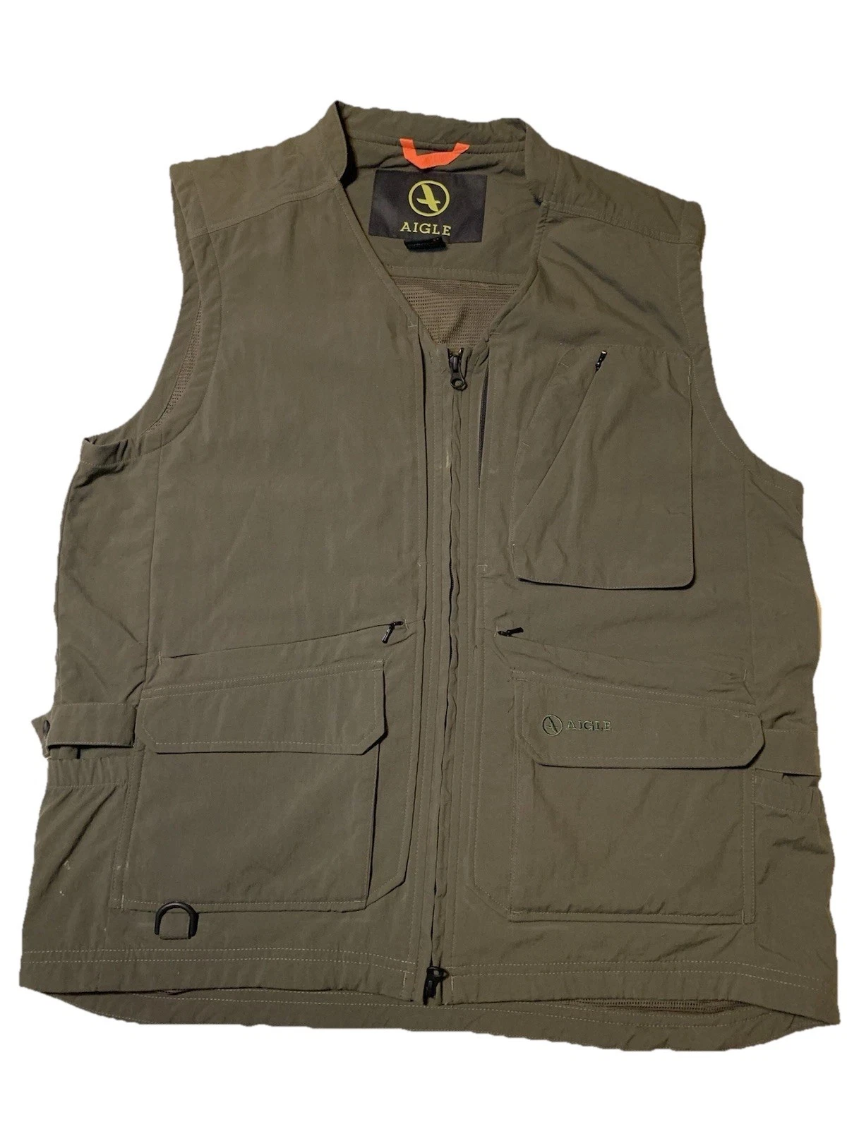 Aigle Size XL Nylon Fisherman Outdoor Vest Sleeveless Full Zip Pockets