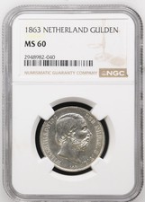 1863 Netherlands 1 Gulden Silver Coin NGC MS60
