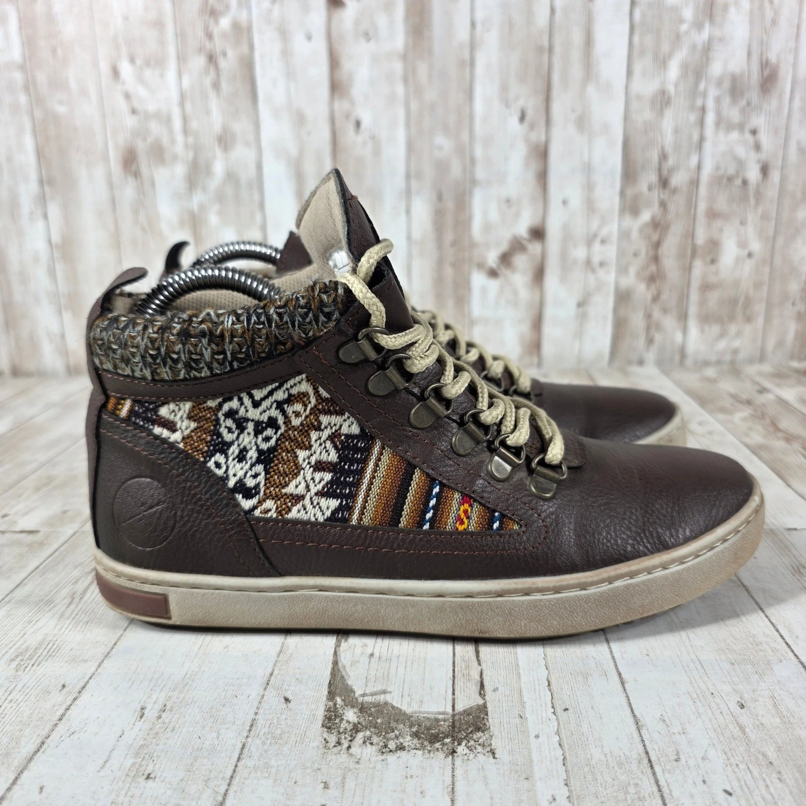 Inkkas Brown Aztec Woven Camping Boot High Top Sneaker Womens 7 Mens 5 EUR 38