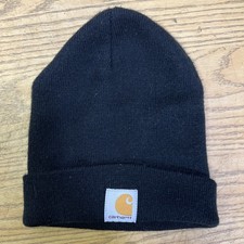 Carhartt Kids Youth Beanie Hat Black Acrylic Watch Cap Cuffed Knit AH 9805
