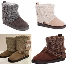 MUK LUKS WOMEN'S LAUREL FLAT SWEATER KNIT ANKLE BOOTS STONE, CHESTNUT, SAND