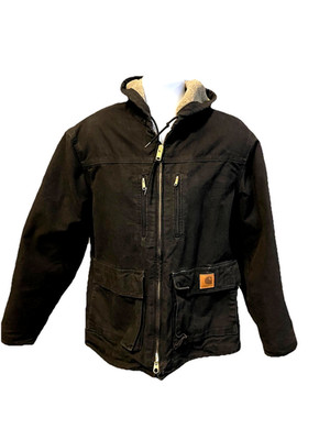 Carhartt C95 Sandstone Jackson Barn Coat Small Black Sherpa Lined Work Farm Logo