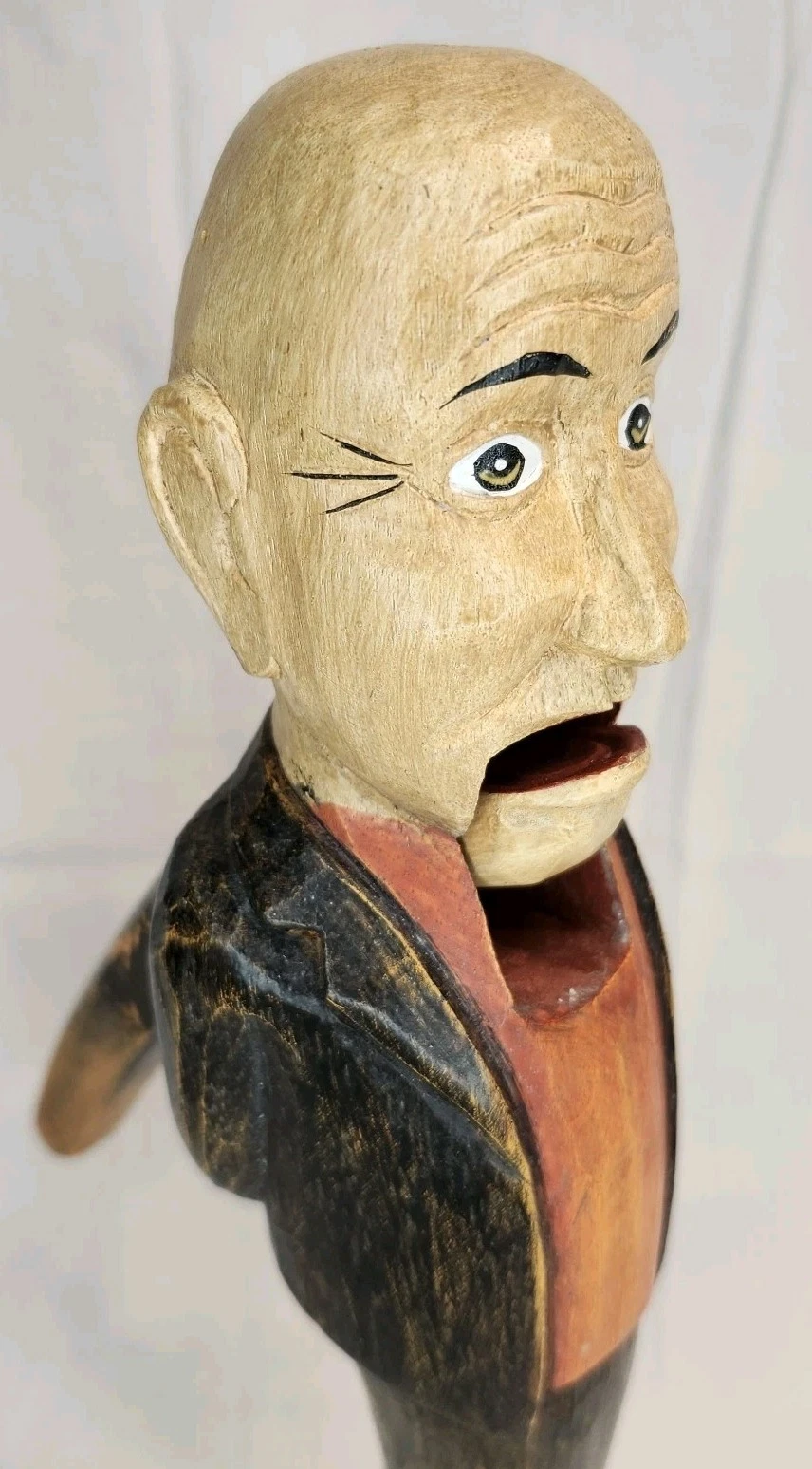 Bald Guy 10.5" Nutcracker Figural Servant Unique Wooden Man Folkart Art Statue