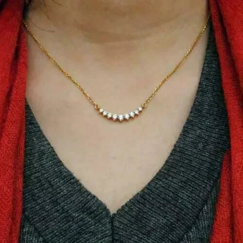 1Ct Lab Created Round Diamond Curved Charm Pendant No Chain 14K Yellow Gold Over