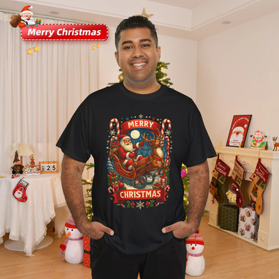 Santa Sleigh Merry Christmas Holiday T-Shirt