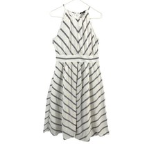 Ann Taylor Factory Chevron Stripe Halter Dress White Black A-Line Size 2 (L)