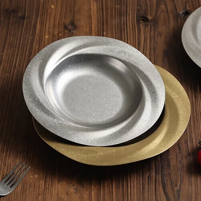 Stainless Steel Salad Serving Plate 23CM Round Shape Rust Resistant Finish - Image 1 of 4