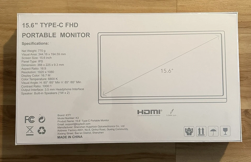 KYY K3 Portable Monitor 15.6inch 1080P FHD USB-C HDMI Computer Display HDR NEW! - Image 2 of 4