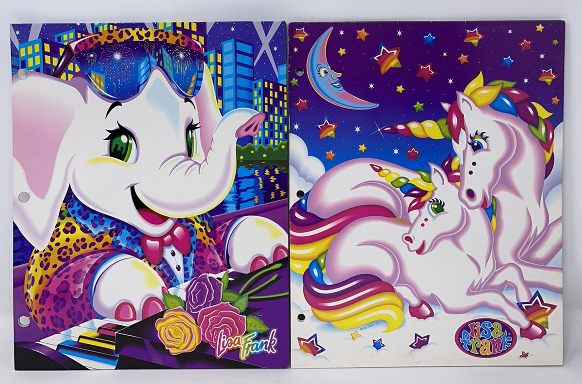 Vintage Lot Lisa Frank Markie the Unicorn Elephant Folders 3-Ring