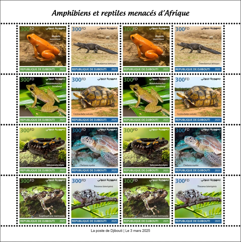 DJIBOUTI 2025 MS16V - FROG FROGS CROCODILE TURTLE TURTLES CHAMELEON - MNH - Image 1 of 1