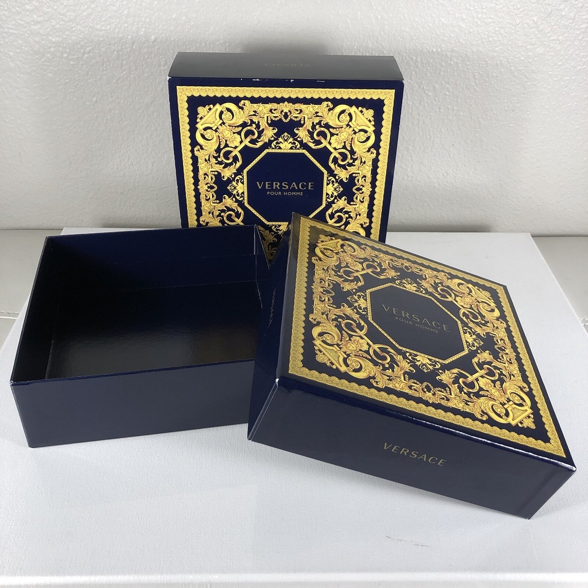 Versace Empty Box Pour Homme Navy 3pc 7.5 x 7.5 x 2.5 Gift Storage