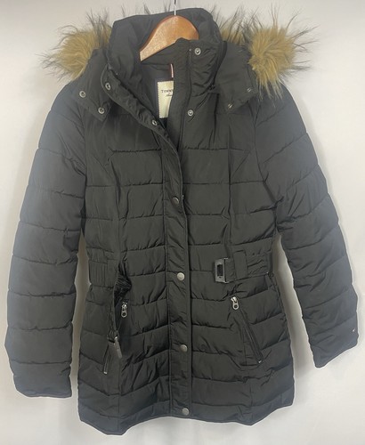 Tommy Hilfiger Daunenmantel Damen klein schwarz mit Gürtel Puffer Kapuze - Bild 3 von 12