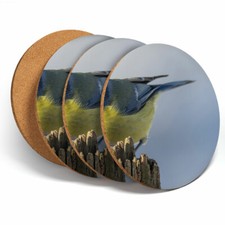 4 Set - Blue Tit Bird Wing Feather Coasters - Kitchen Drinks Coaster Gift #3119