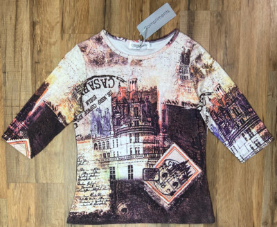 Compliments NWT Pink Italy Artsy Writing Print Casual Shirt Size Small Artsy Top