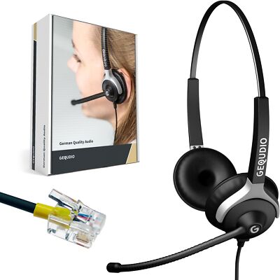 Headset 2-Ohr für GEQUDIO Mitel Aastra Poly Gigaset Telefon, mit Anschluss Kabel