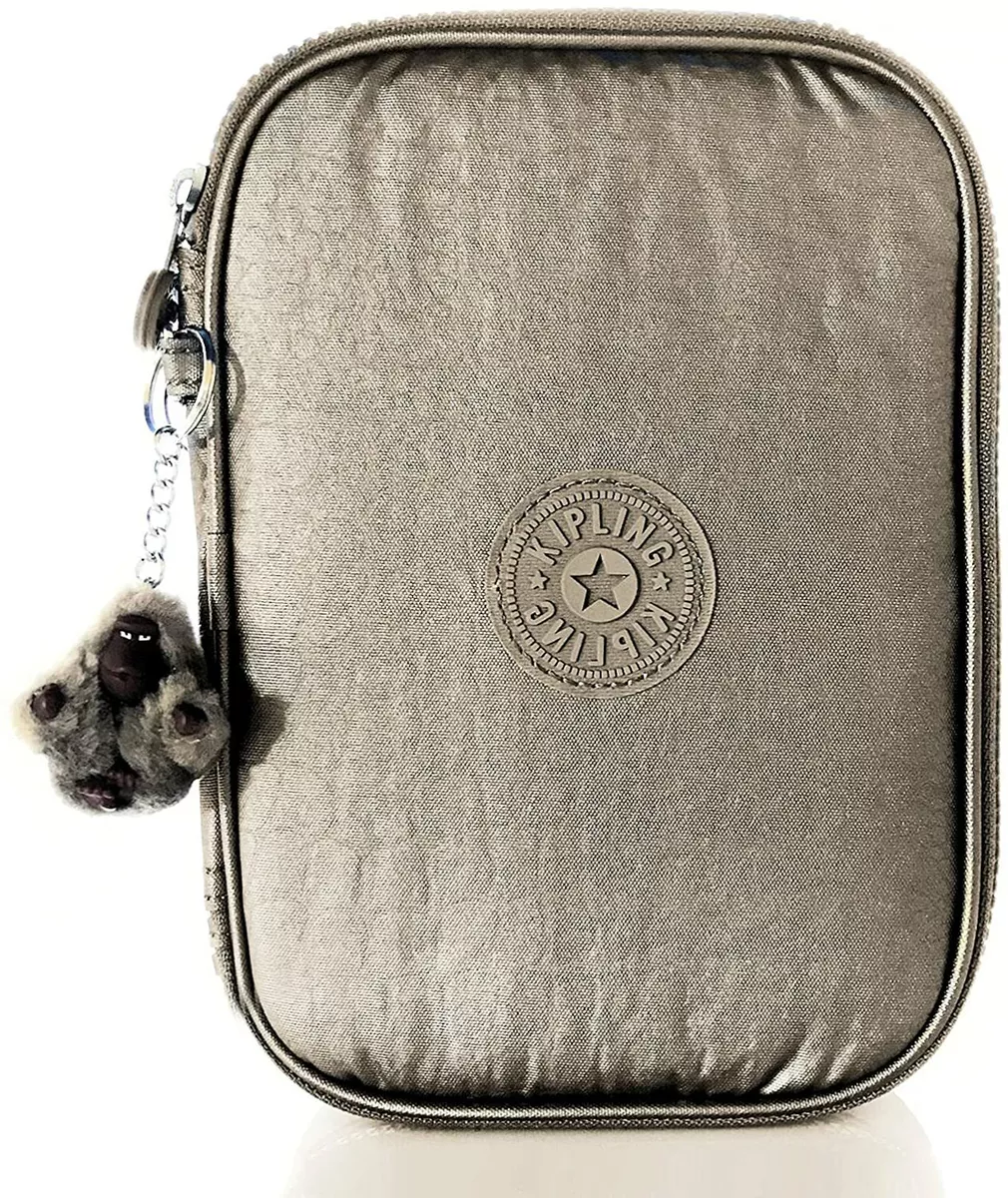 Kipling 100 PENS Pencil Multi Function Case Metallic Pewter Croc w/ Monkey  New T