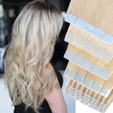 60PCS Tape In Russian Remy Thick Human Hair Extensions Skin Weft Straight 150g S