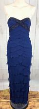 Liancarlo Couture Navy Blue Bead Tiered Silk Chiffon Strapless Formal Gown Dress