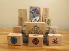 Lot of 12 Wood Mounted Rubber Stamps Floral Pattern, Flowers, Vine, Leaf