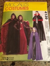 McCALL'S 4139 - ADULT DRACULA-VAMPIRESS COFFIN LINED CLOAK PATTERN SM-XL FF