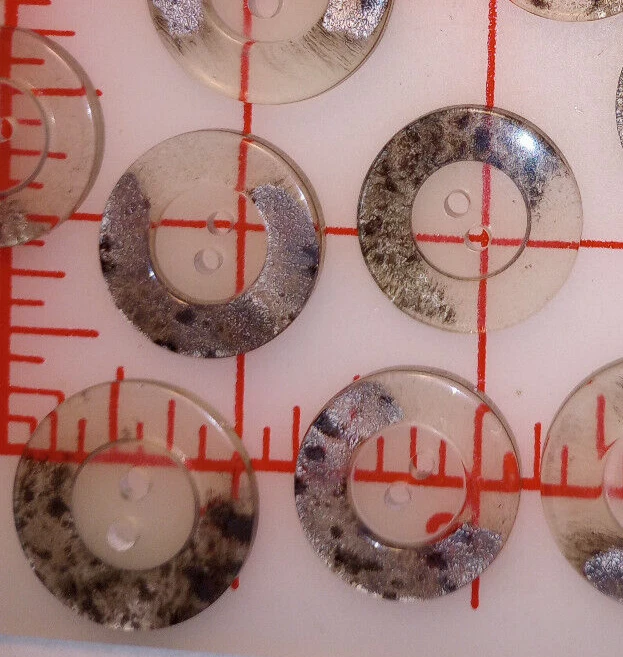 10 Vintage Italian MEDIUM 2 Hole Button Faux Tortoise Gray Hint Silver 7/8" 22mm - Image 2 of 4