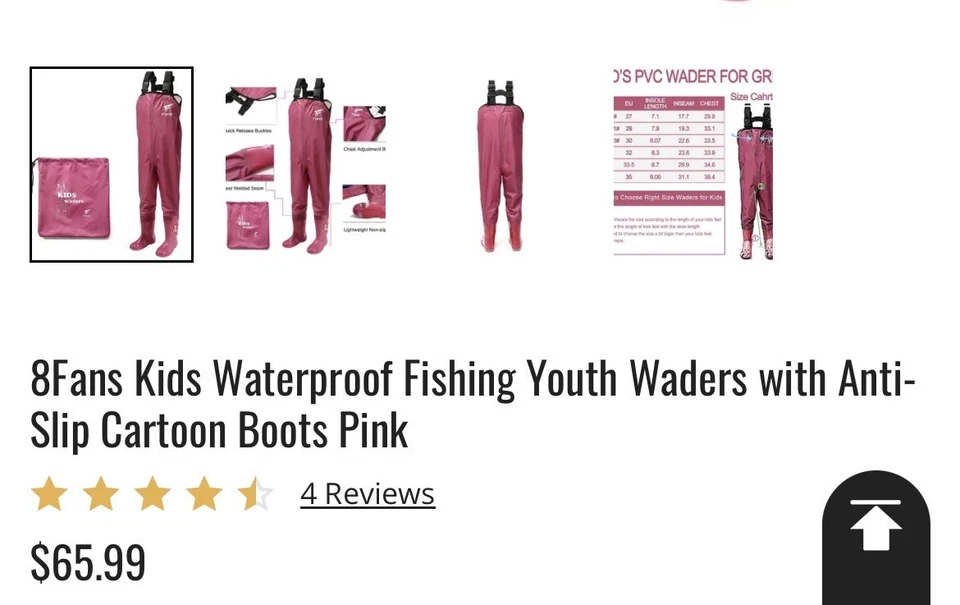 8Fans size 12/13 Girls Pink Kids Chest Waders with Boots New - Image 3 of 4
