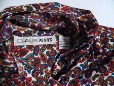 Vintage 1980s Multi Color Paisley Print Button Top Blouse CLAUS petites sz 10