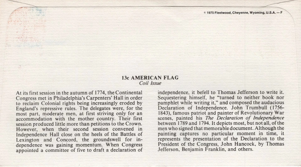 USPS FDC #1625 1975 13c Flag Over Independence Hall Coil Fleetwood ST2003 - Image 2 of 2