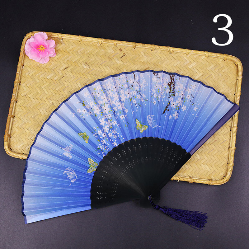 Floral Hand Fan Bamboo Silk Folding Fans Wedding Party Favor Dance Hand