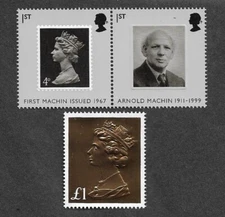 Great Britain Arnold Machin 2 x 1st + £1.00 Gold Machin  mnh  2017 50th anniv