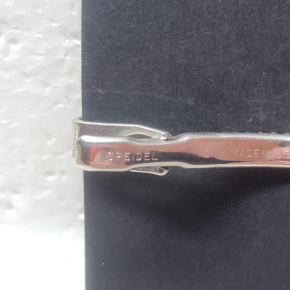 Clip de corbata vintage firmado Speidel tono plateado clip para dinero diseño floral de plantas Foto 3 de 4